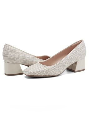 NEW Easy Spirit Marelyn Block Heel Dress Pumps Ivory Woven Square Toe Size 9